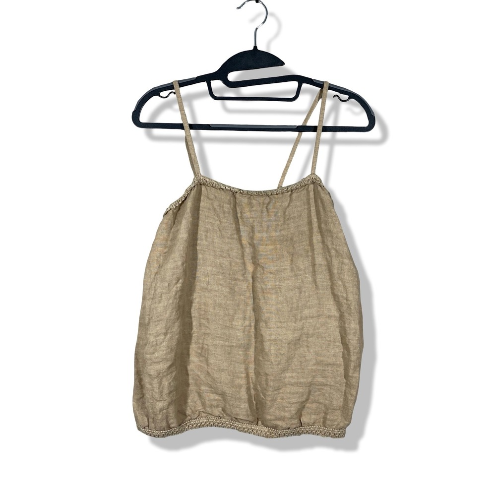Francesca Bettini Linen Cami Tank Top Womens M Tan Coastal Lagenlook Earthy
